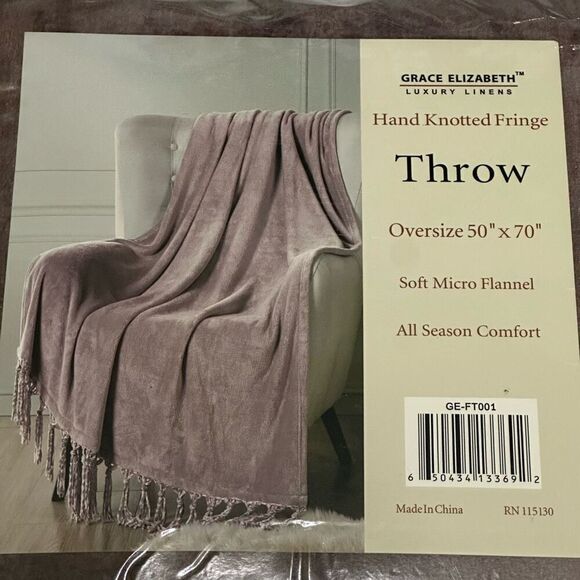 Grace Elizabeth Luxury Linens | Hand Knotted Fringe Throw Blanket | Oversize 50” - Picture 2 of 6